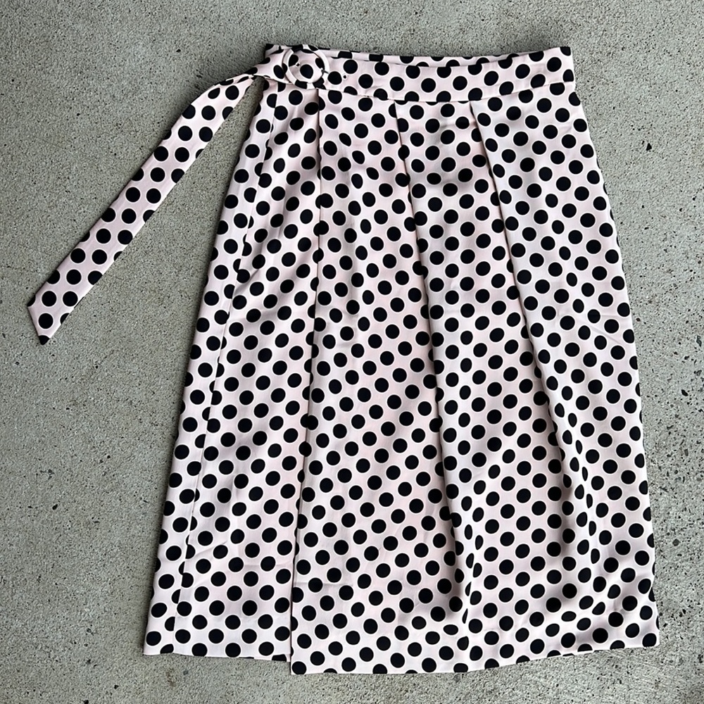 J. Crew Pink and Black Polka Dot Midi Rockabilly Skirt size 2